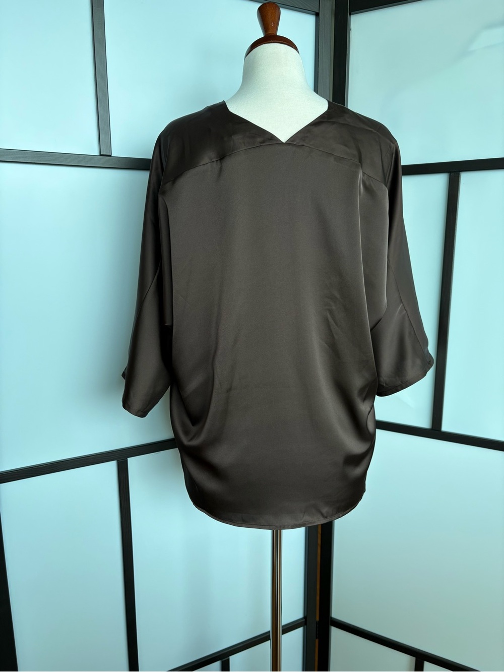 Banana Republic Brown Satin V Neck Dolman Sleeve Blouse Top Size L